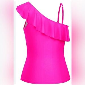 Be Creative swim top Women's Pink One-Shoulder Ruffle Top size 12